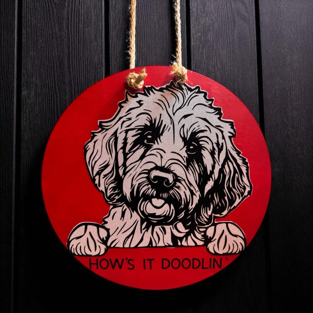 Red Doodle door hanger